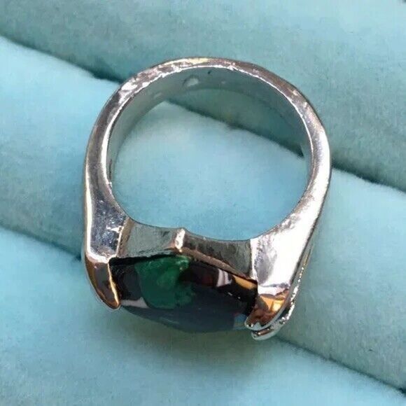 Silver Tone Fordite Ring Multicolor Imitation Stone Size 6.5 Paint Enamel Resin - Picture 4 of 8